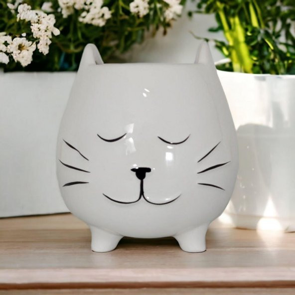 T.Concept Kedi Figürlü Ayaklı Porselen Saksı - 3
