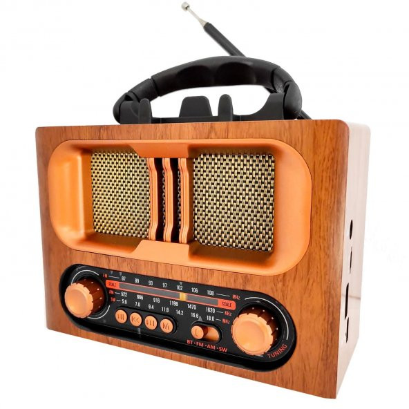 Radyo Nostalji Şarjlı Pilli Bt/usb/sd/aux Telefon Standlı Cameron Cm-1965bt