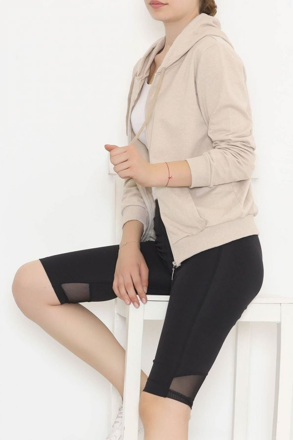 Kapşonlu Fermuarlı Sweat Bej - 3001.275. - 7