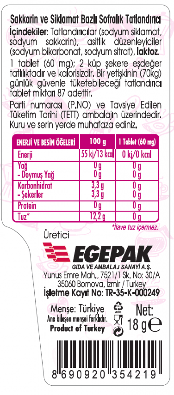 TABLET TAT.SAKKARİN 300 AD - 2