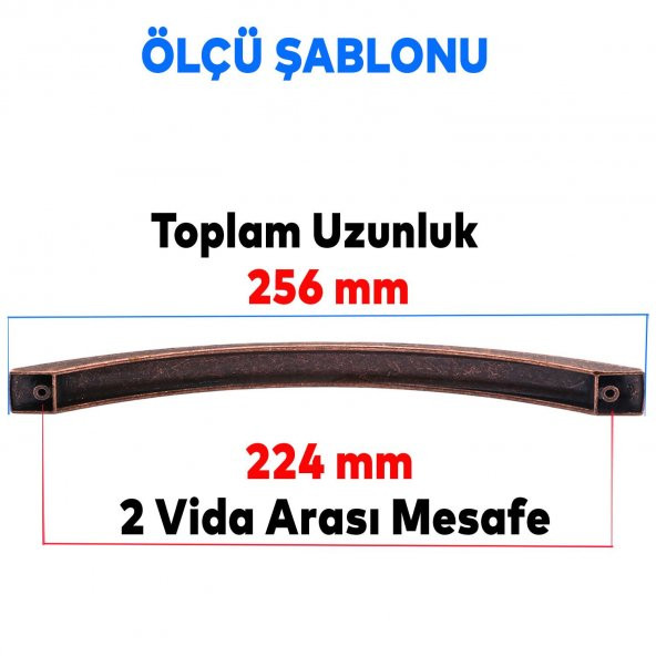 Mobilya Banyo Mutfak Dolabı Çekmece Dolap Kapak Kulpu Kulbu Antik Bakır 224 mm Metal Kulp - 2
