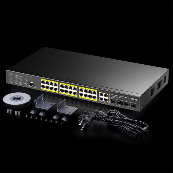 Cudy GS2028PS4 4Port Combo,1Port Konsol,24Port Gigabit 300wPoE Yönetilebilir Rack Mount Metal Switch - Resim 4