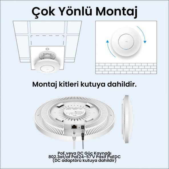 Cudy AP1300 5GHz 867 Mbps, 2.4GHz 300 Mbps WiFi Gigabit IP65 Indoor Access Point (AC1200 Serisi) - 6