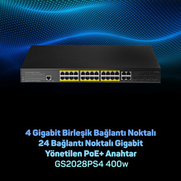 Cudy GS2028PS4 4Combo,1Konson,24 Port Gigabit 400W PoE Yönetilebilir Metal Rack Mount Switch - 4