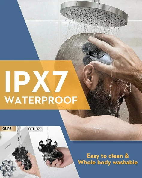 Kibiy - 5'i 1 Arada, Kel Kafalar için Elektrikli Tıraş Makinesi - Manyetik Mavi - 3