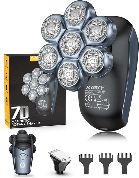 Kibiy - 5'i 1 Arada, Kel Kafalar için Elektrikli Tıraş Makinesi - Manyetik Mavi
