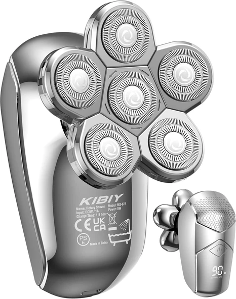 Kibiy - 5'i 1 Arada, Kel Kafalar için Elektrikli Tıraş Makinesi - Gümüş