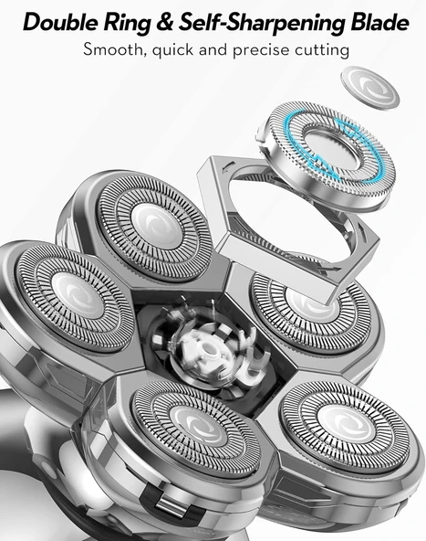 Kibiy - 5'i 1 Arada, Kel Kafalar için Elektrikli Tıraş Makinesi - Gümüş - 2