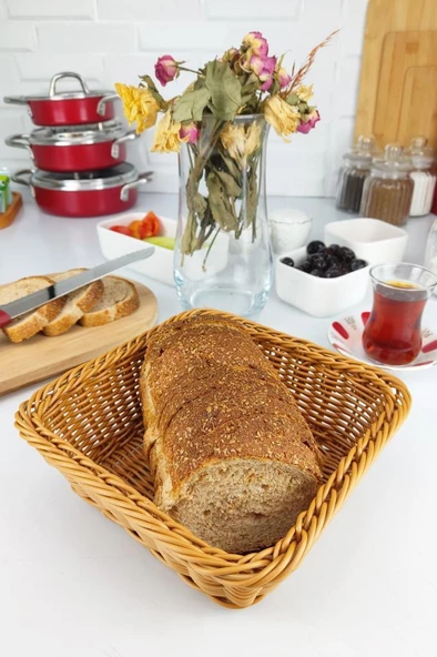 Digithome Rattan Ekmek Sepeti Kare Ekmeklik 19 Cm Kahverengi - YK1448 C320.025 - 2