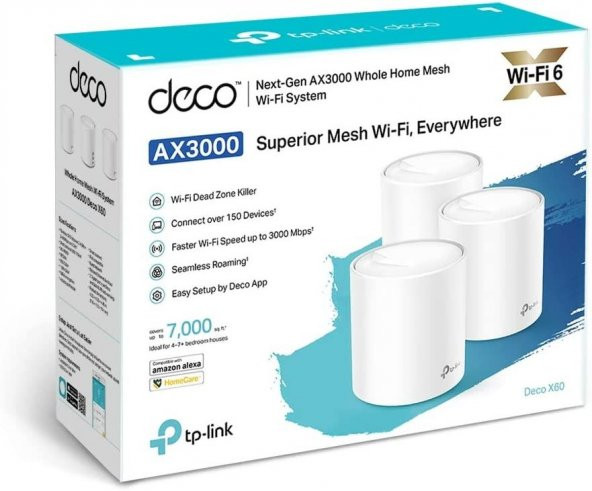 TP-Link Deco X60(3-pack), AX3000 Mbps Tüm Ev Mesh Wi-Fi 6 Sistemi - 7