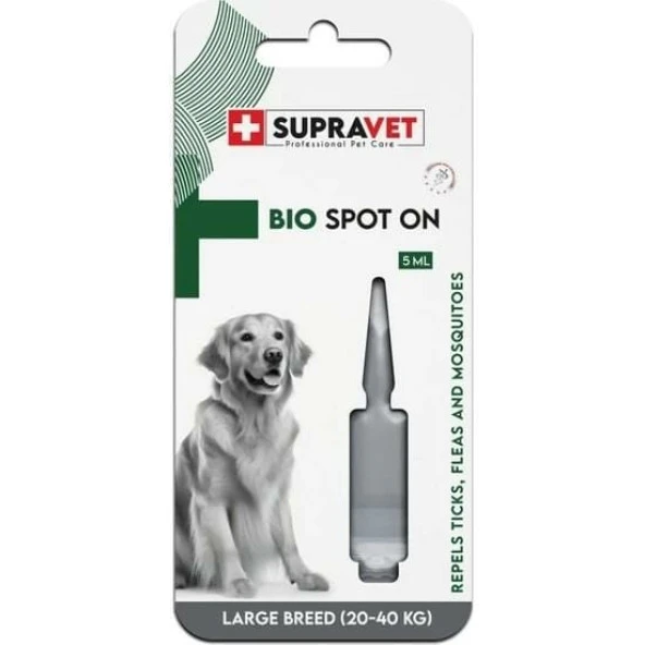 Supravet Büyük Irk Köpek Deri ve Tüy Bakım Yağı; Bit, Pire, Kene Dış Parazit Ense Damlası 20-40 kg (5ml)