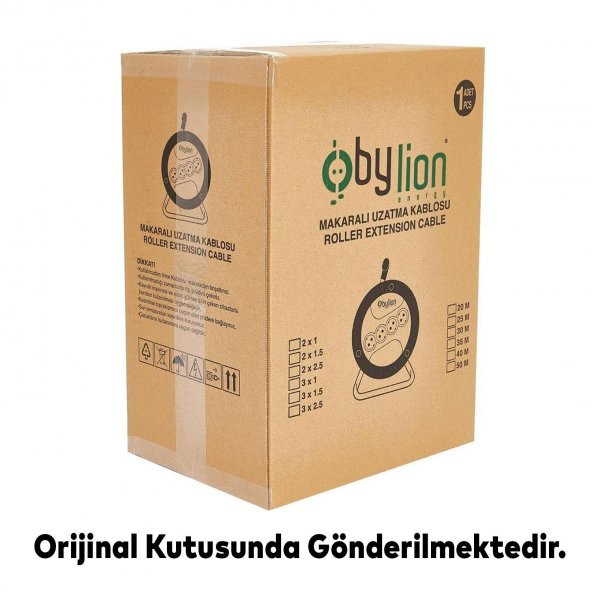 Bylion IP20 Metal Makaralı Seyyar 4 Prizli Uzatma Kablosu 3x2.5 mm TTR Kablo 40 Metre Termal Sigorta - 6