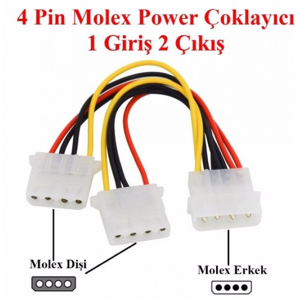 4 Pin Erkek-2 Port Dişi Molex Power Çoklayıcı Güç Kablosu - Resim 2