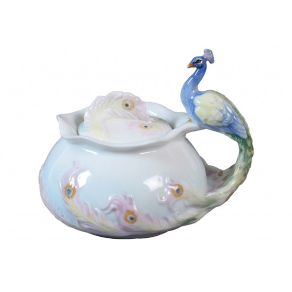VERONESE BİBLOLAR-Wise Porselen-PORSELEN TAVUSKUSLU SEKERLIK-13x11x11,5 CM-JAP20149AA