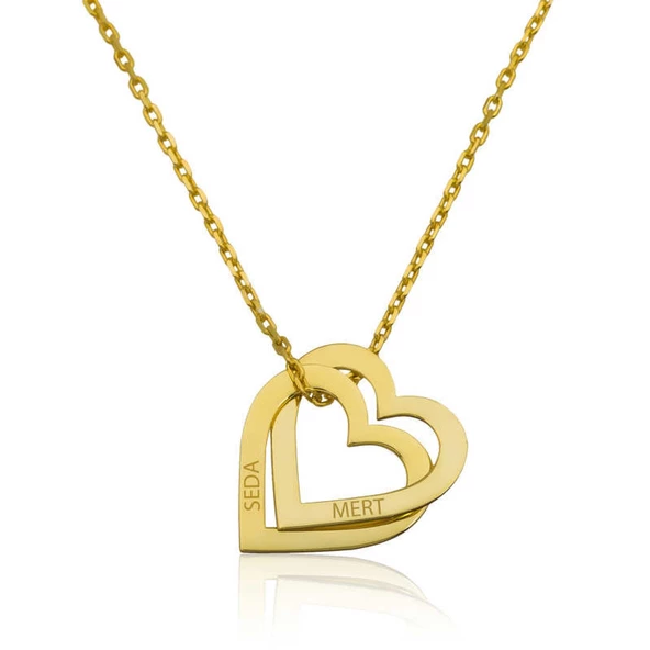 Lucky Life 925 Ayar Gumuss  Gold Kişiye Özel Kalpler Kolye
