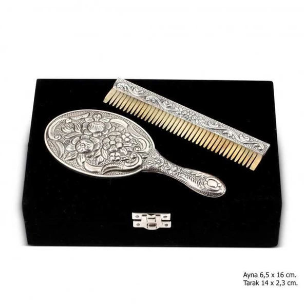 Manolya Motifli Ayna Tarak Lucky Life 925 Ayar Gumuss Set