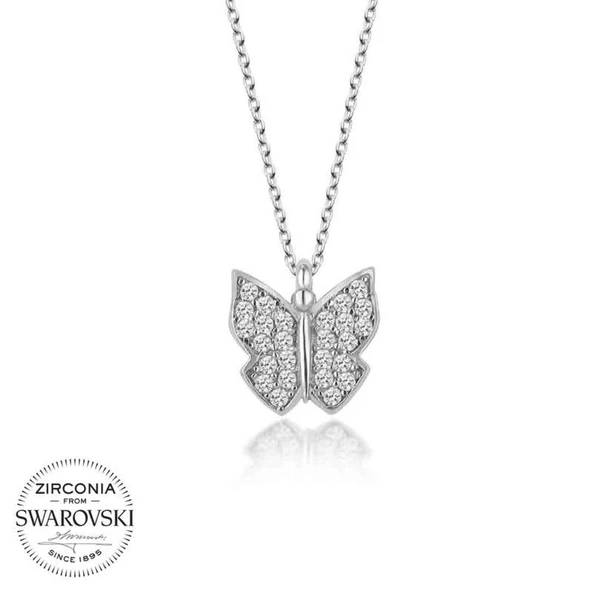 Swarovski Taşlı Lucky Life 925 Ayar Gumuss  Kelebek Kolye