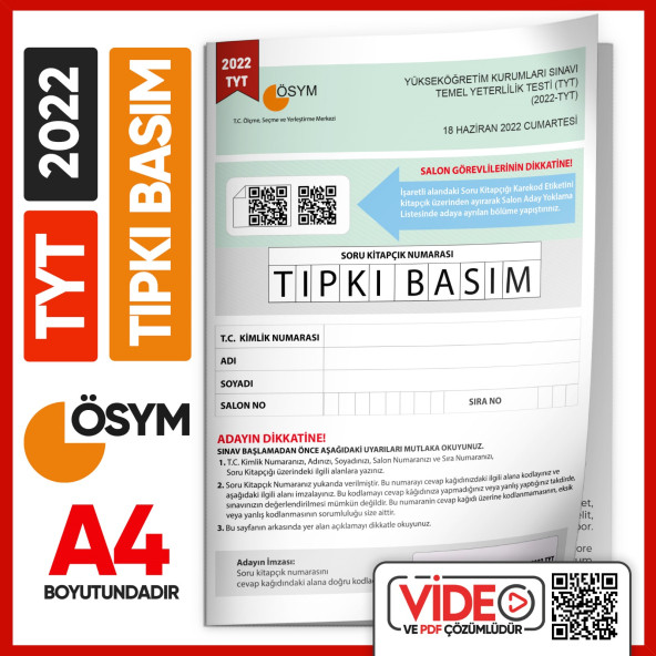 2022 YKS-TYT-AYT-MSÜ ÖSYM Çıkmış Soru Tıpkı Basım 3lü Deneme Kitapçıkları Türkiye G. Video Çözümlü - 2