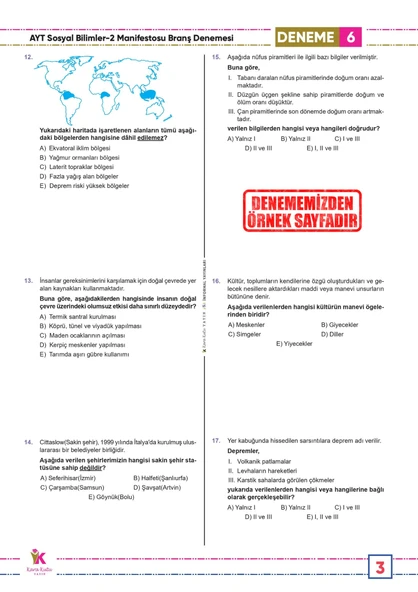 2025 YKS AYT Sosyal Bilimlerin (2) Manifestosu BRANŞ Deneme Paketi 10lu Dijital Çözümlü - 6