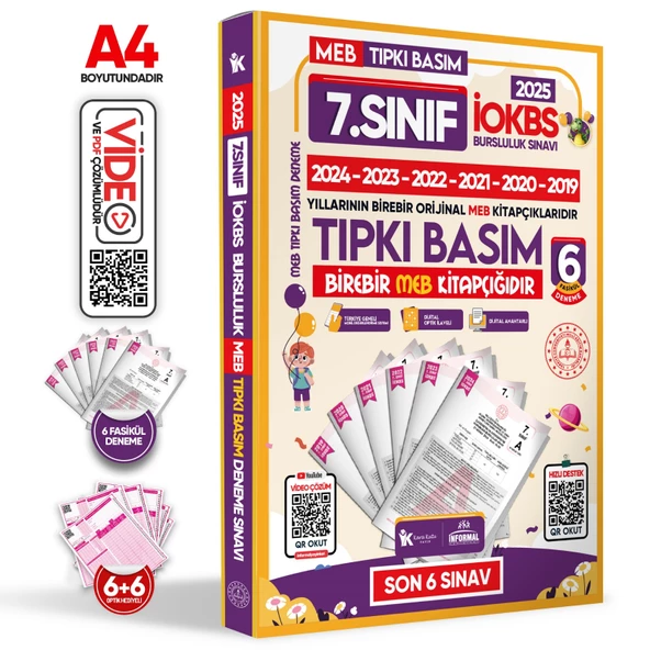 2025 7.Sınıf MEB İOKBS-BURSLULUK Çıkmış Soru Tıpkı Basım 6lı Deneme Paketi Video Çözümlü Türkiye G.