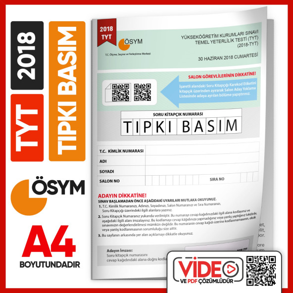 2018 YKS-TYT (SAY-TM-SÖZ) ÖSYM Tıpkı Basım Çıkmış Soru Kitapçığı (Video Çözümlü Türkiye Geneli) - 1