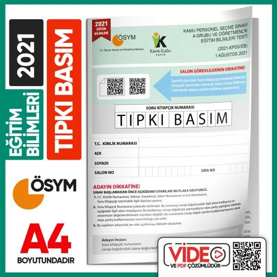 2021 KPSS Eğitim Bilimleri ÖSYM Tıpkı Basım Çıkmış Soru Kitapçığı Video/PDF Çözümlü Türkiye Geneli