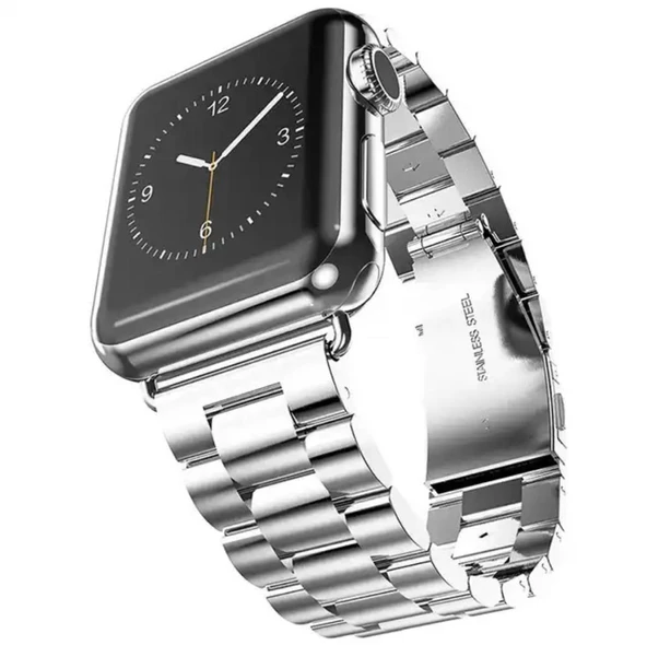 Apple Watch 2/3/4/5/6/7/8/Se/Ultra 42 44 45 49MM Uyumlu Çelik Baklalı Metal Kordon - 5