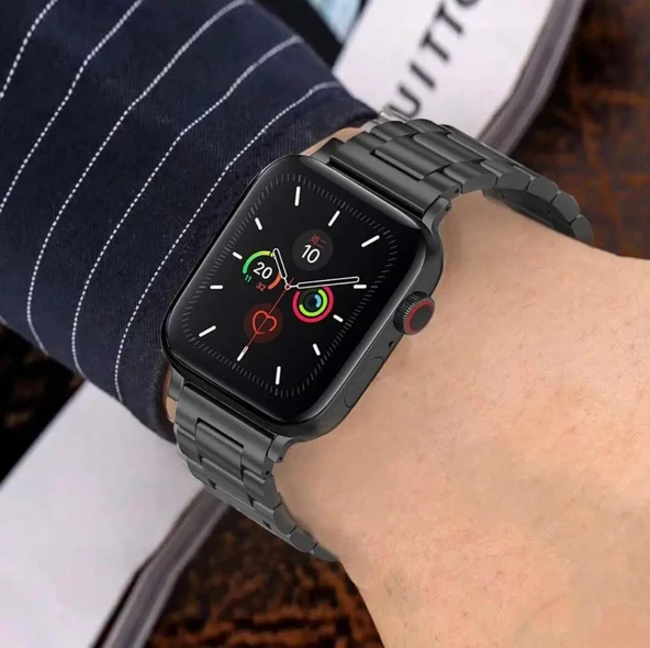 Apple Watch 2/3/4/5/6/7/8/Se/Ultra 42 44 45 49MM Uyumlu Çelik Baklalı Metal Kordon - 4