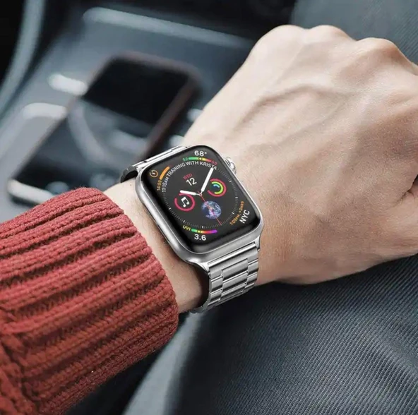 Apple Watch 2/3/4/5/6/7/8/Se/Ultra 42 44 45 49MM Uyumlu Çelik Baklalı Metal Kordon - 8