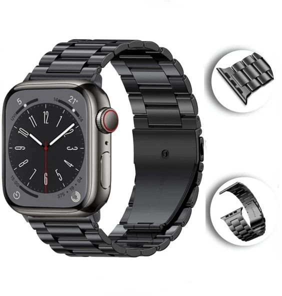 Apple Watch 2/3/4/5/6/7/8/Se/Ultra 42 44 45 49MM Uyumlu Çelik Baklalı Metal Kordon