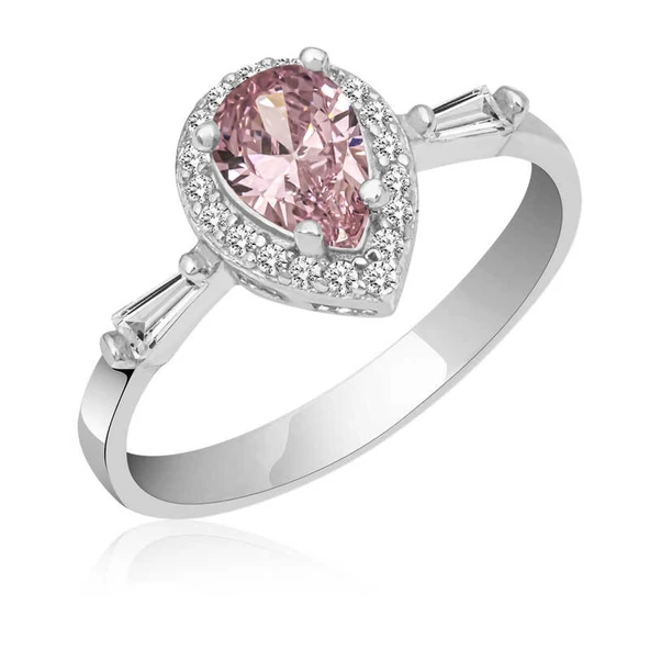 Lucky Life 925 Ayar Gumuss  Pembe Damla Taşlı Lucky Life Lucky Life Kadın Yüzük