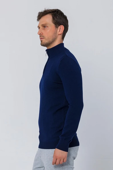 Erkek Balıkçı Yarım Fermuarlı Dik Yaka Standart Fit Triko Kazak - 8