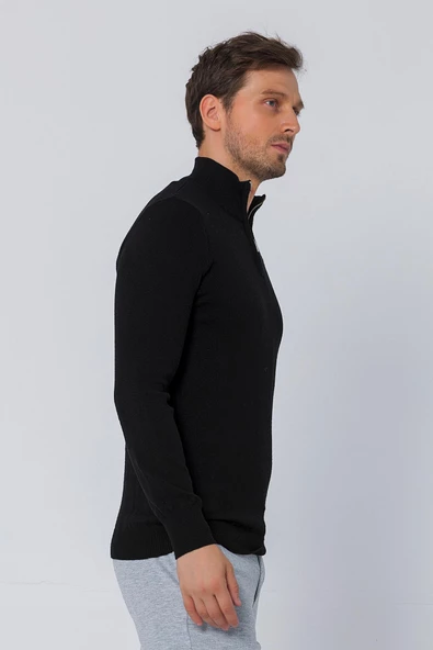 Erkek Balıkçı Yarım Fermuarlı Dik Yaka Standart Fit Triko Kazak - 5