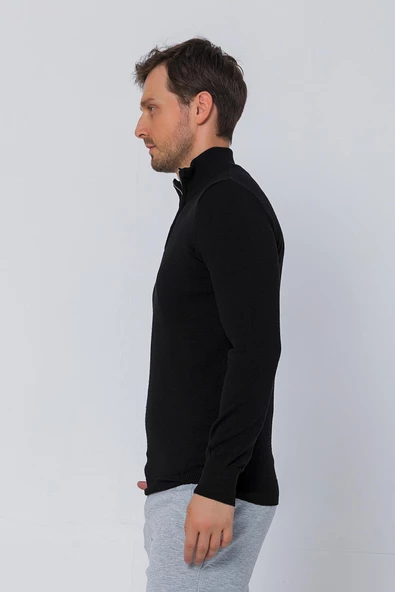 Erkek Balıkçı Yarım Fermuarlı Dik Yaka Standart Fit Triko Kazak - 4