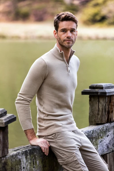 Erkek Balıkçı Yarım Fermuarlı Dik Yaka Standart Fit Triko Kazak - 12