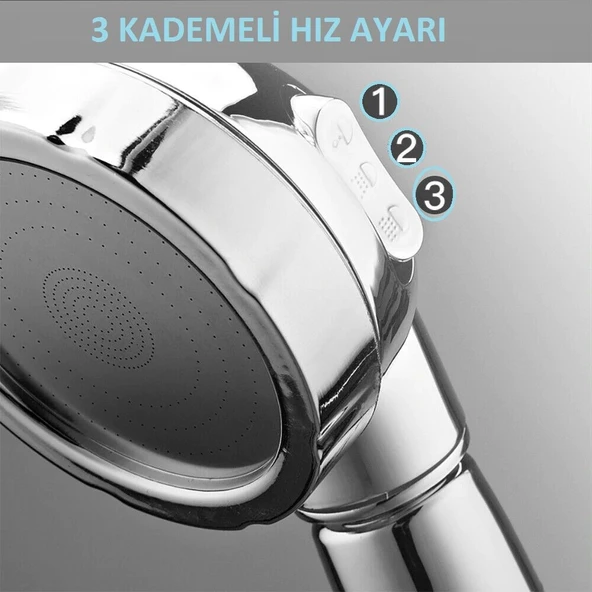 Duş Başlığı Aç Kapa Özellikli 3 Kademeli Su Akış Ayar Fonksiyonu Start Stop Özellikli - 3