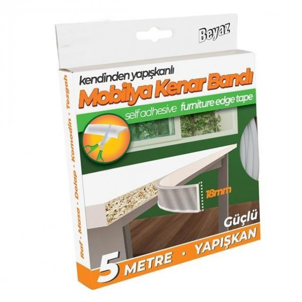 Kendinden Yapışkanlı Masa,Raf,Dolap,Komodin,Mobilya Kenar Bandı 18mmX5 Metre-Beyaz - 3