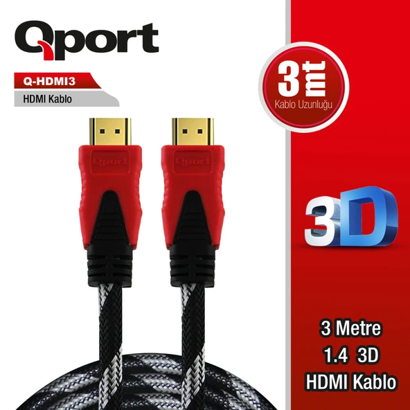 QPORT Q-HDMI3 HDMI 1.4 V ALTIN UÇLU KABLO 3 MT - 3