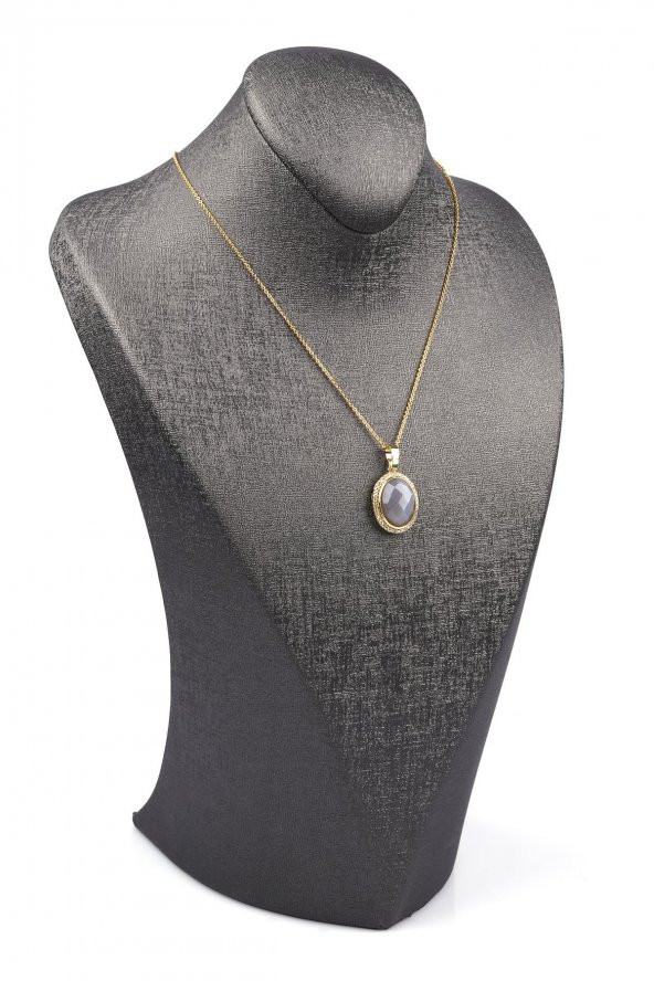 Akik Doğal Taş Gold Renkli Kolye - Resim 2