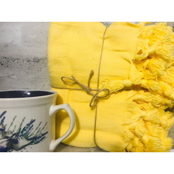 Analı Kızlı Pike Banyo Havlu Seti-Sarı