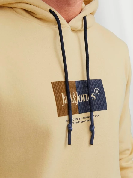 JACK JONES Kapüşonlu Yazı Baskılı Erkek Sweatshirt 12242197 - Resim 5