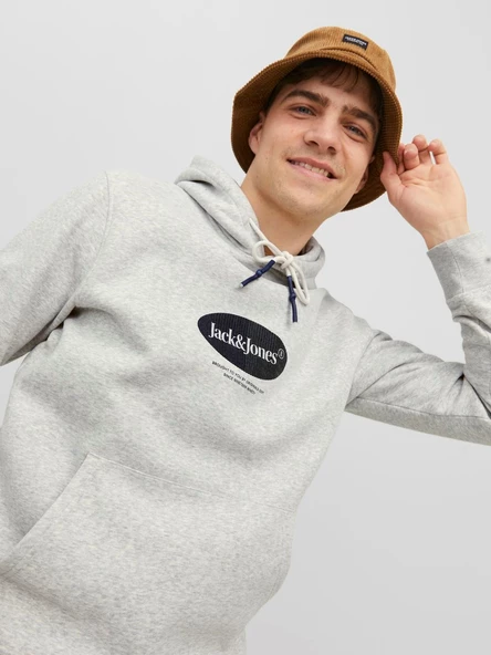 JACK JONES Kapüşonlu Yazı Baskılı Erkek Sweatshirt 12242197 - Resim 7
