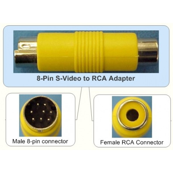 8 Pin S-Video Erkek to RCA Dişi Adapter