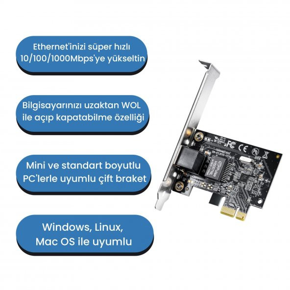 Cudy PE10 WOL 10/100/1000Mbps Gigabit PCI LAN Express Adaptör - 3
