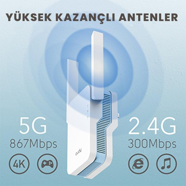 Cudy RE1200 5GHz 867Mbps, 2.4GHz 300Mbps, Wi-Fi Mesh Menzil Genişletici Repeater(AC1200 Serisi) - 3