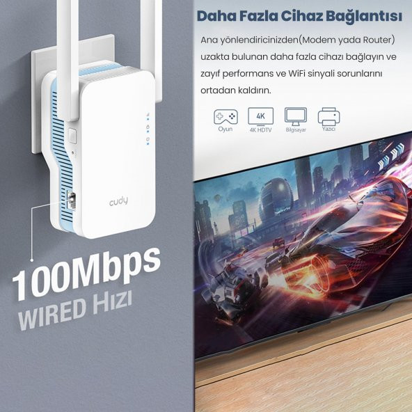 Cudy RE1200 5GHz 867Mbps, 2.4GHz 300Mbps, Wi-Fi Mesh Menzil Genişletici Repeater(AC1200 Serisi) - 6