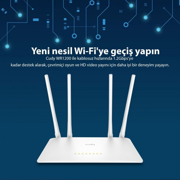 Cudy WR1200 Dual 2.4/5Ghz 4x5dBi Anten 1200Mbps 5 Port Wi-Fi Router(AC1200 Serisi) - 5