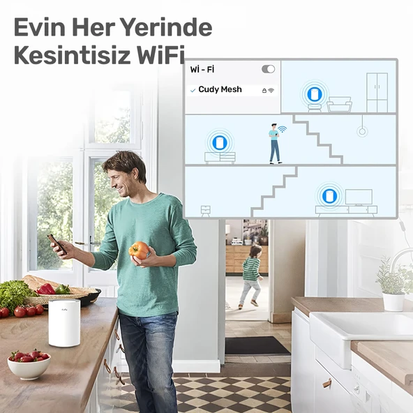 Cudy M1800 5GHz 1201Mbps, 2.4Ghz 574Mbps 2 Hızlı Ethernet Port,4 Dahili Anten, Wi-Fi 6 Mesh Router - Resim 5