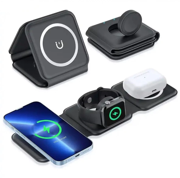 3 İn 1 MagSafe Wireless Charger Katlanabilir Kablosuz Şarj İstasyonu - 4
