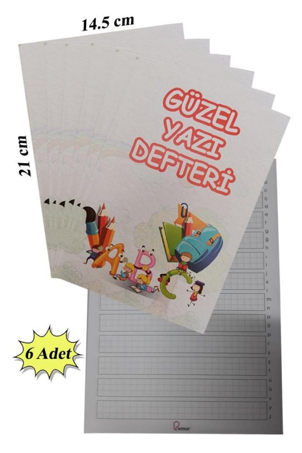 Güzel Yazı Defteri Küçük Boy 14,5x21 cm 24 Yaprak 6 Adet Klavuzlu Standart Çizgili Yazı Defteri Dik Temel Harflerle 1. Sınıf - 3